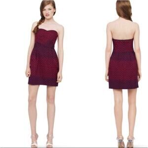 Club Monaco Nelly Red And Blue Heart Print Strapless Cocktail Dress Size 0